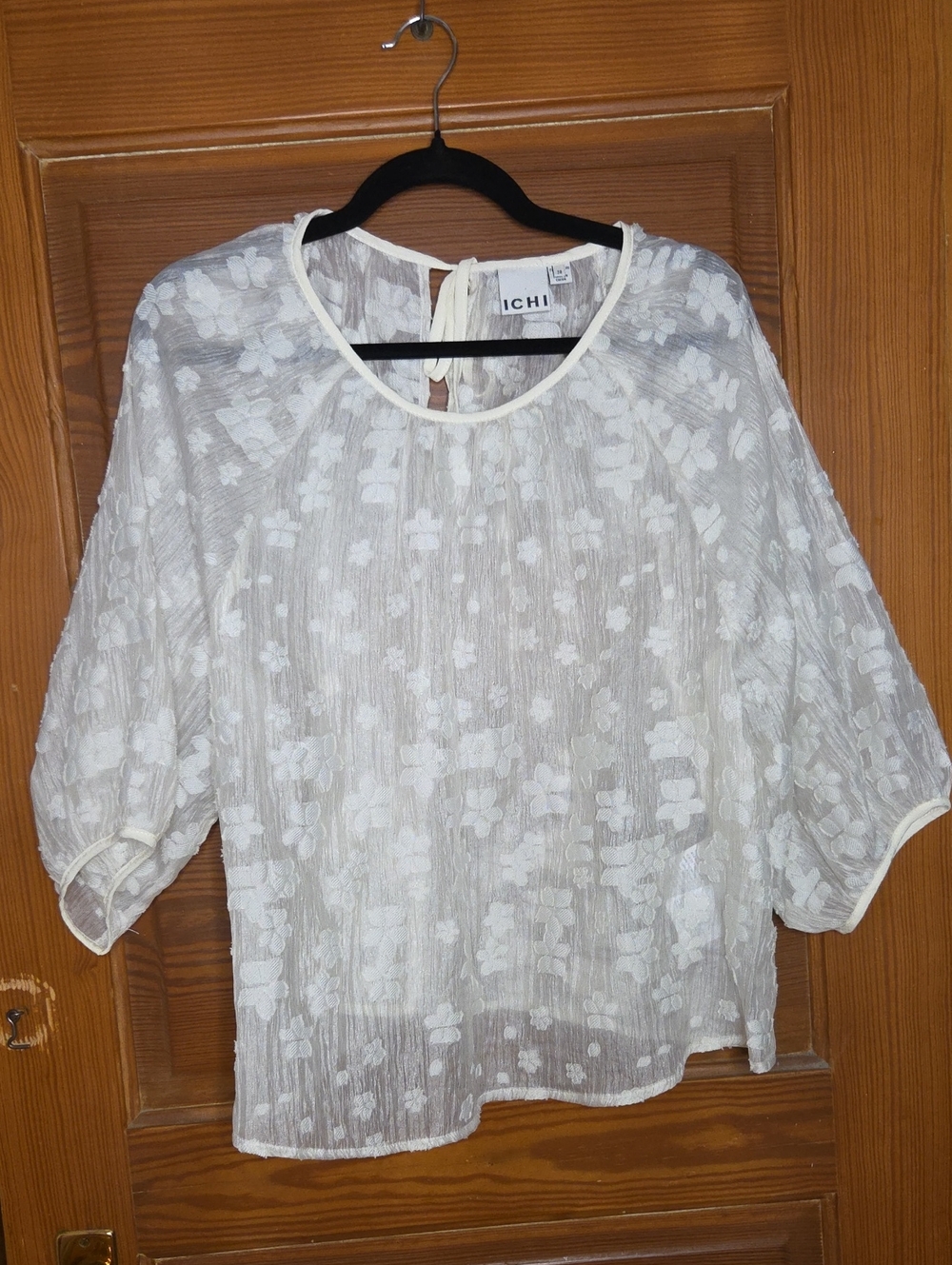 ICHI White Floral Sheer Blouse - Lightweight Women's Top